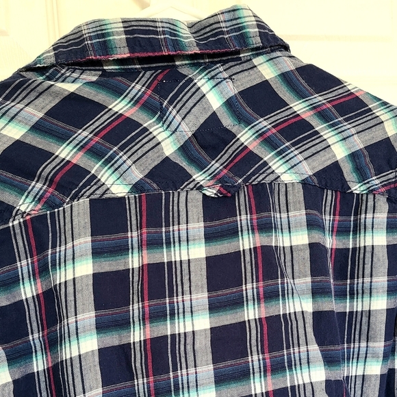 Aeropostale Navy Blue Plaid Button-Up Shirt For Women - Picture 4 of 10